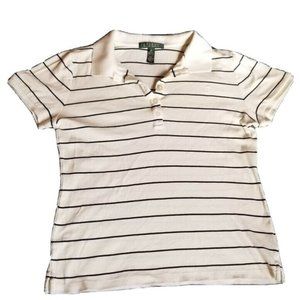 Ralph Lauren Polo Striped Cream Shirt with Blue Stripes, Women's Junior's Medium